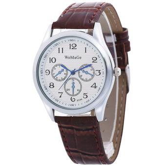 womage-9595 Fashion Triple Dials Leather Quartz Men Watch Wristwatch959504(Brown) (Intl)  