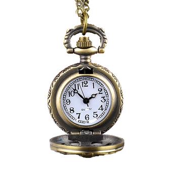 women men Alloy Quartz Movement Pendant Chain vintage pocket watch bronze  